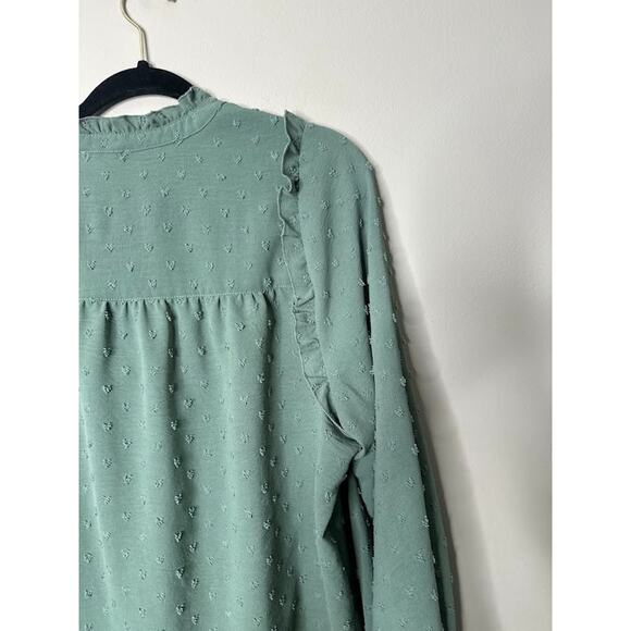 Democracy Blouse Plus 2X Sage Green Swiss Dot Ruffle Sleeve Romantic Cottagecore - Picture 4 of 8